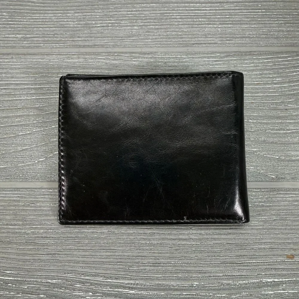 The Savile Row Company London Glossy Black Bifold Leather Wallet - Made in India